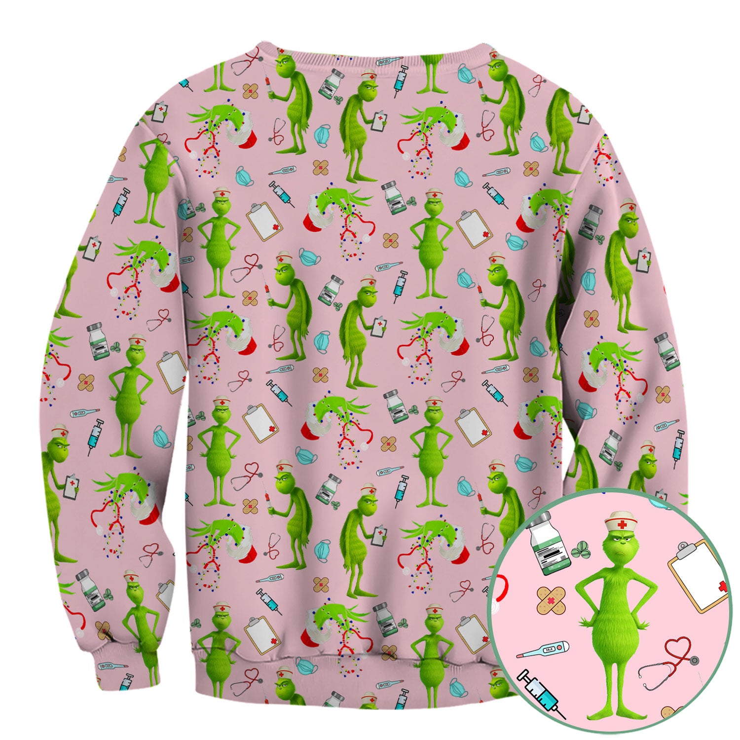 Custom Grinch Nurse Scrub Top - Funny Christmas Scrub Shirt Multi Color - Cute Holiday Nursing Workwear with Pockets