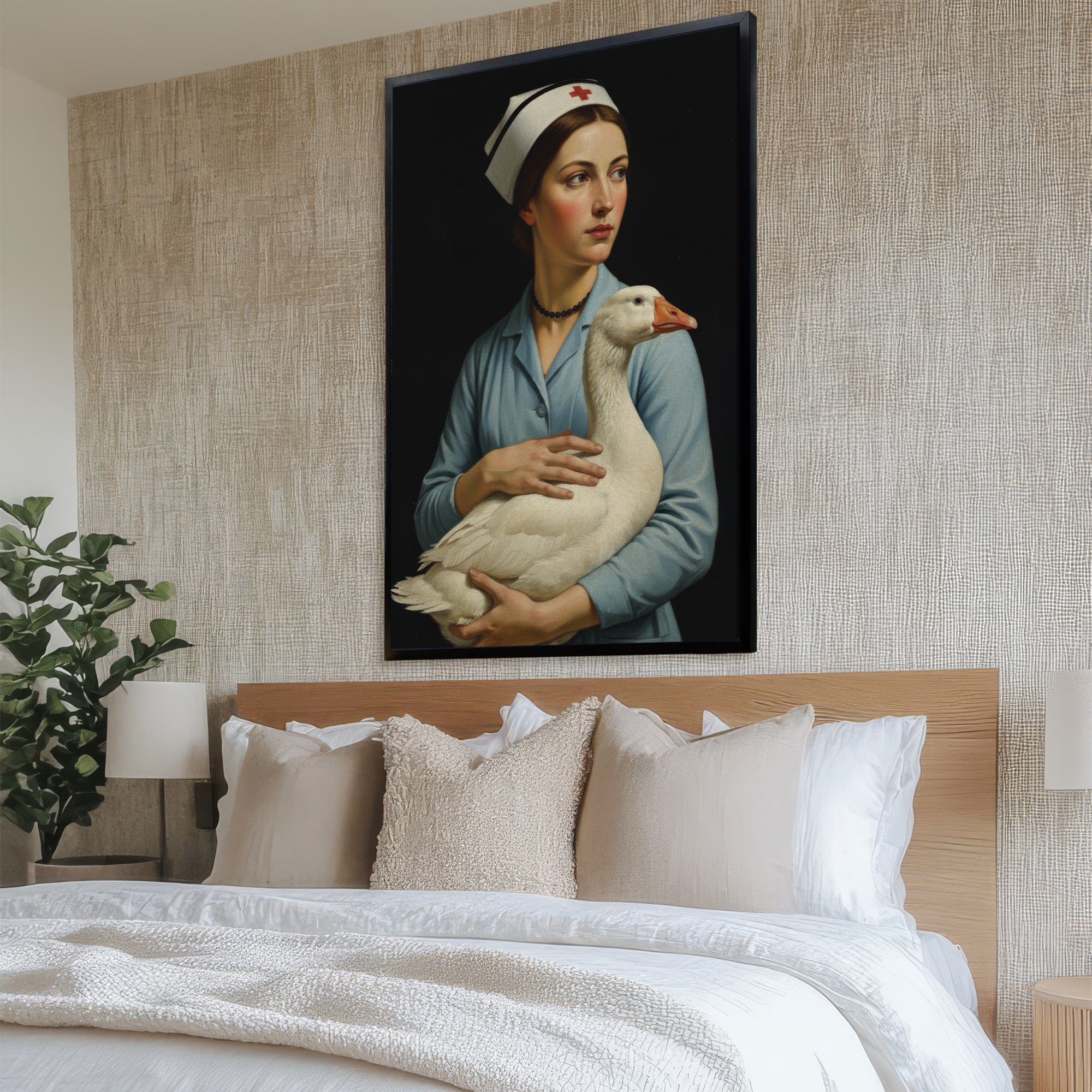 Funny Vintage Nurse and Goose Canvas,  Medical Humor Wall Art, RN LPN CNA Healthcare Workers Gift