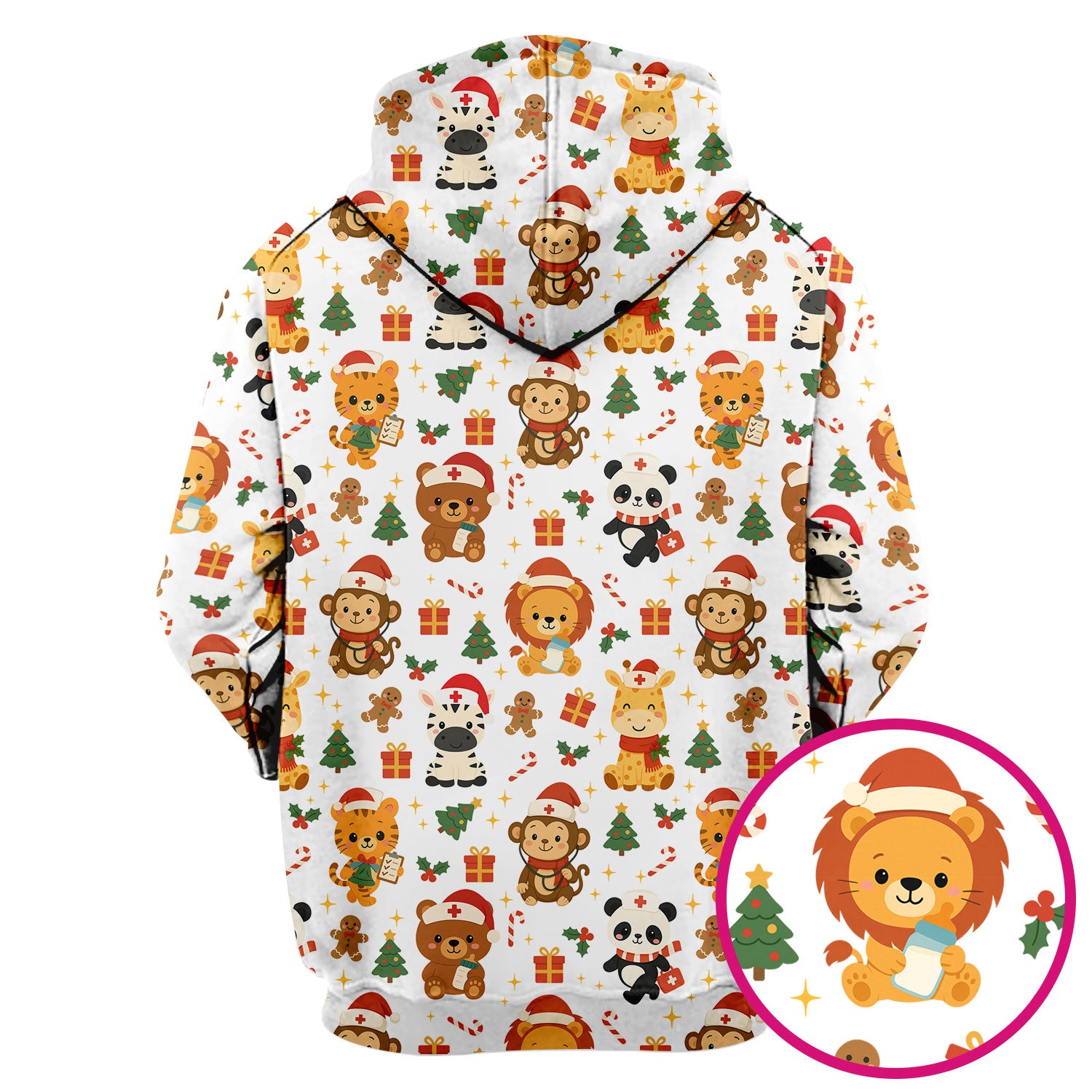 Funny Christmas Nurse Scrub Top - Adorable Safari Animal Pattern - Cute Festive Gift for Women RN LPN CNA