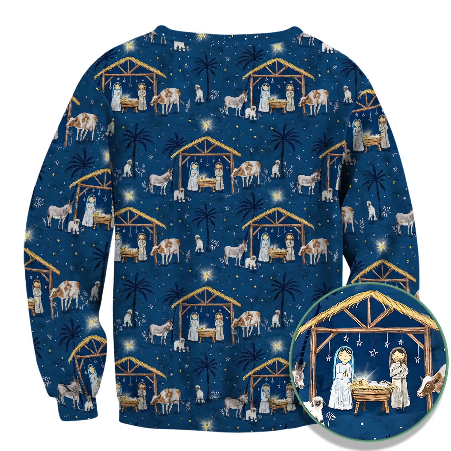 Christmas Nativity Scrub Top for Women - Holy Night Manger Scene - Religious Holiday Nursing Uniform Shirt