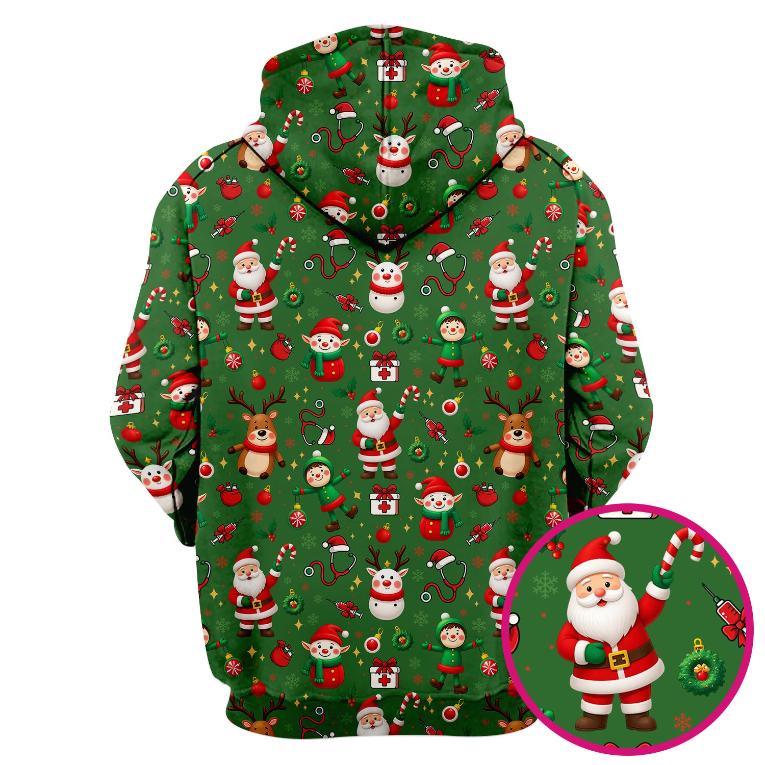 Santa Christmas Scrub Top - Cute Holiday Nurse Medical Shirt - Festive Reindeer Med Uniform for Women RN CNA LPN