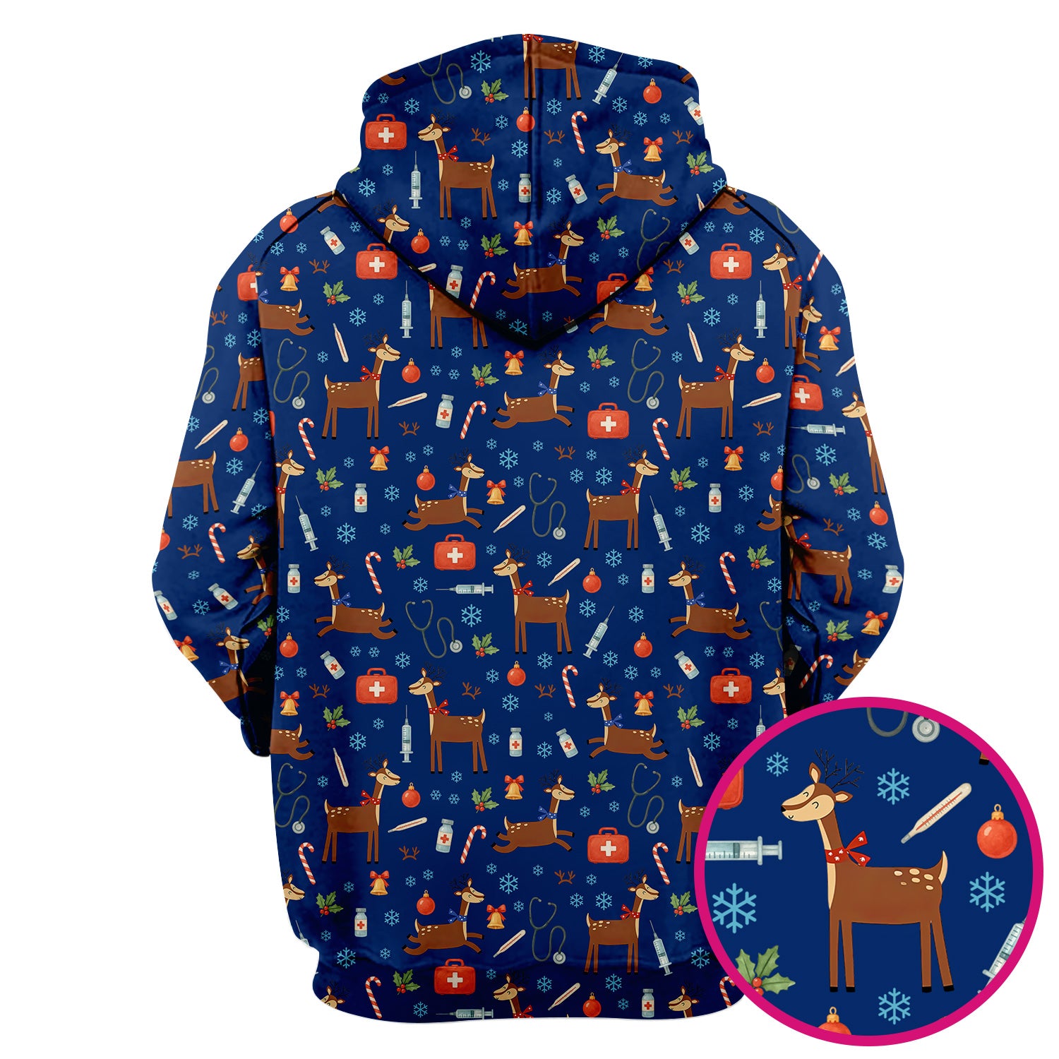 Christmas Reindeer Scrub Top for Nurses - Cute Reindeers Snowflakes Candy Canes Shirt - Comfortable Med Uniform