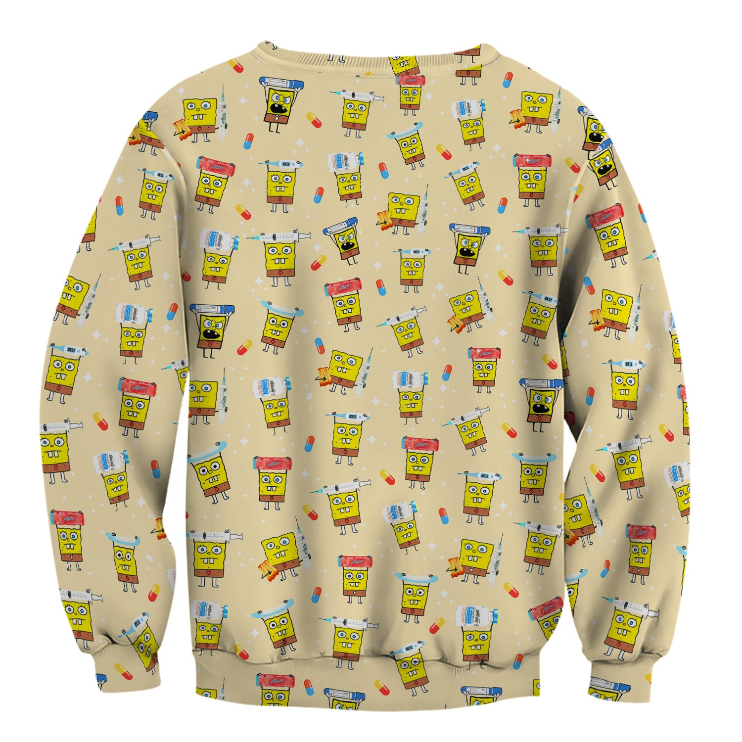 Cartoon Character Scrub Top - All-Over Print Doodle Medical Characters - Gift for RN LPN Healthcare Workers