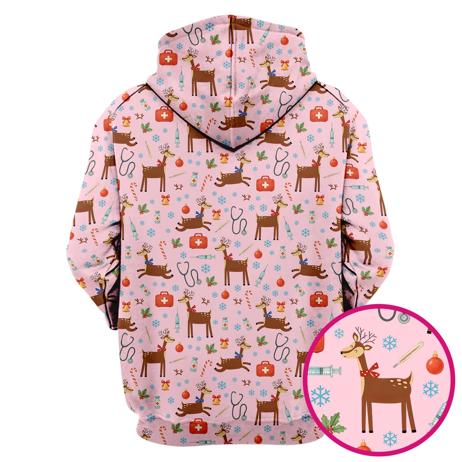 Reindeer Christmas Scrub Top - Snowflakes Candy Canes Holiday Medical Shirt - Xmas Scrubs for Women RN CNA LPN