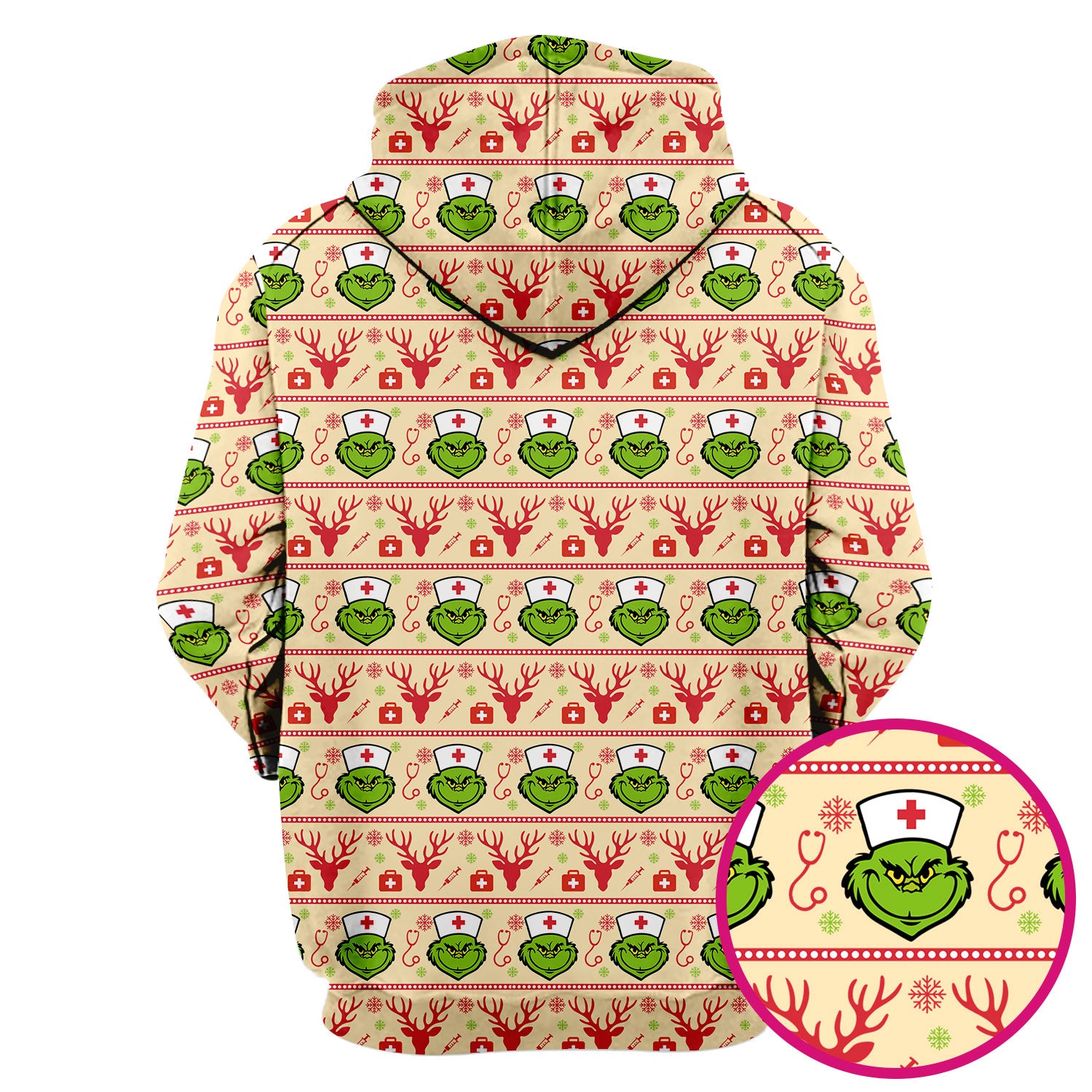 Grinch Nurse Ugly Christmas Scrub Top - Funny Holiday Nursing Scrubs Shirt - Cute Medical Workwear for Women with Festive Pattern