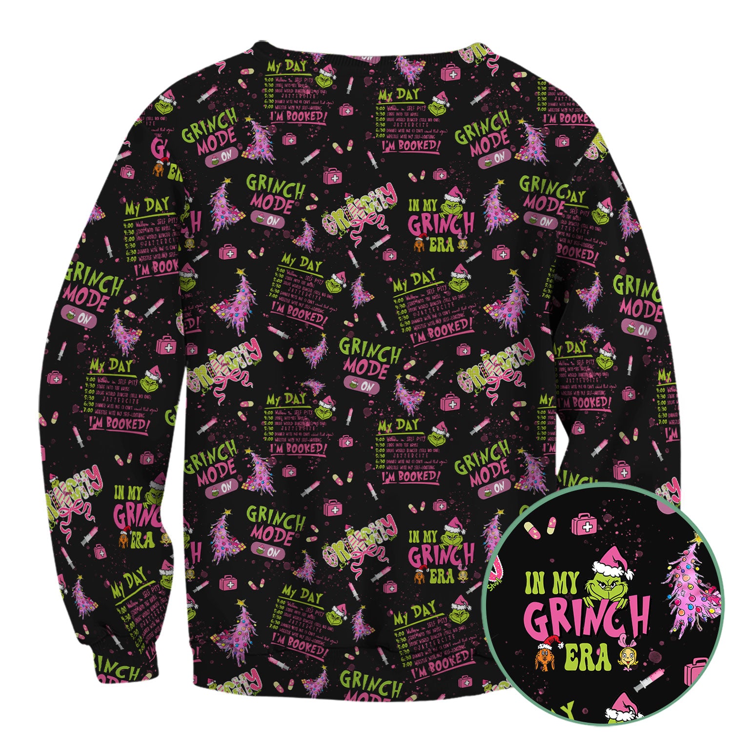 I’m Booked Funny Christmas Scrub for Women - Grinch Mode On Holiday Nurse Uniform Shirt - Grinchmas Gift for RN CNA LPN