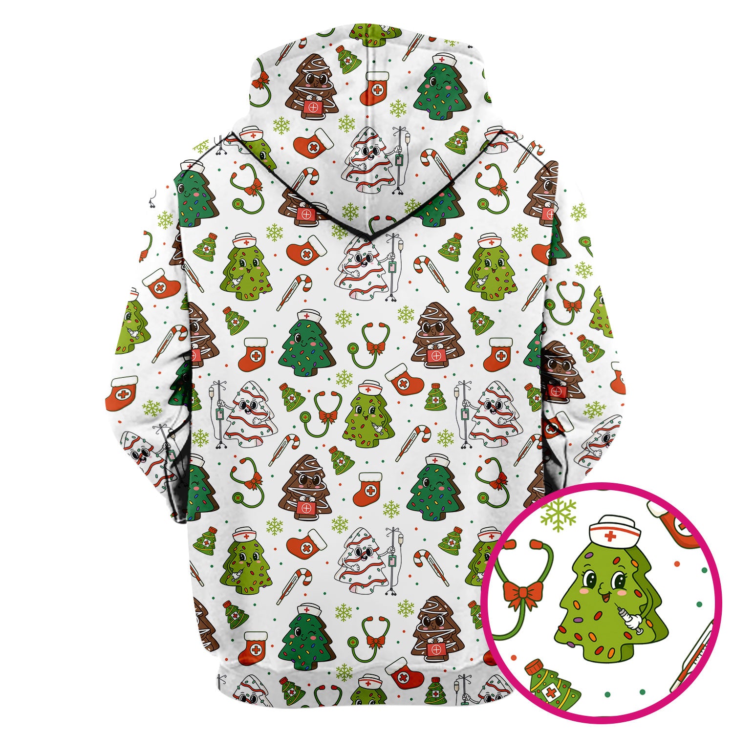 Funny Christmas Nurse Scrub Top - Adorable Tree Pattern Holiday Shirt - Cute Gift for Women RN LPN CNA