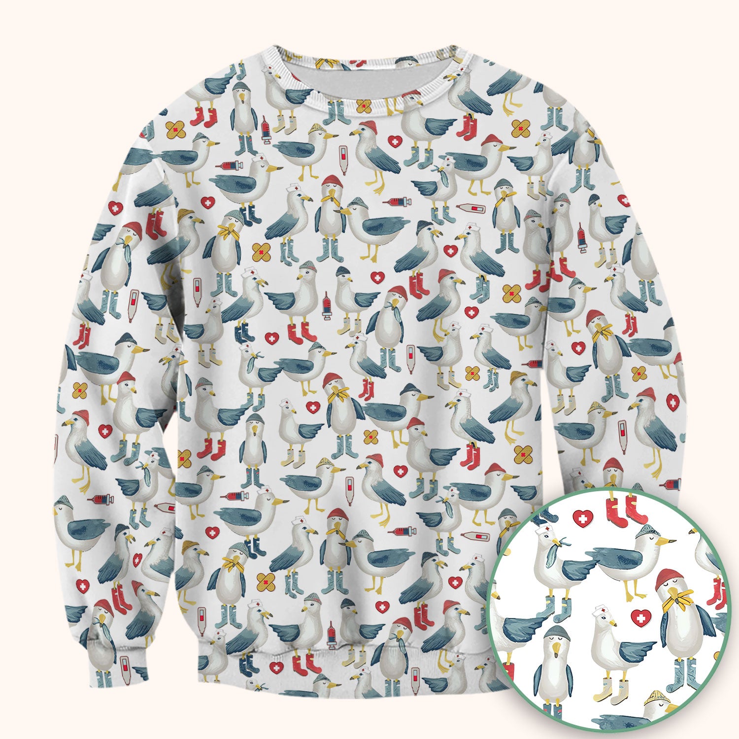 Funny Seagull Nurse Scrub Top - Cute Bird with Medical Icons - Comfortable Scrubs for Women