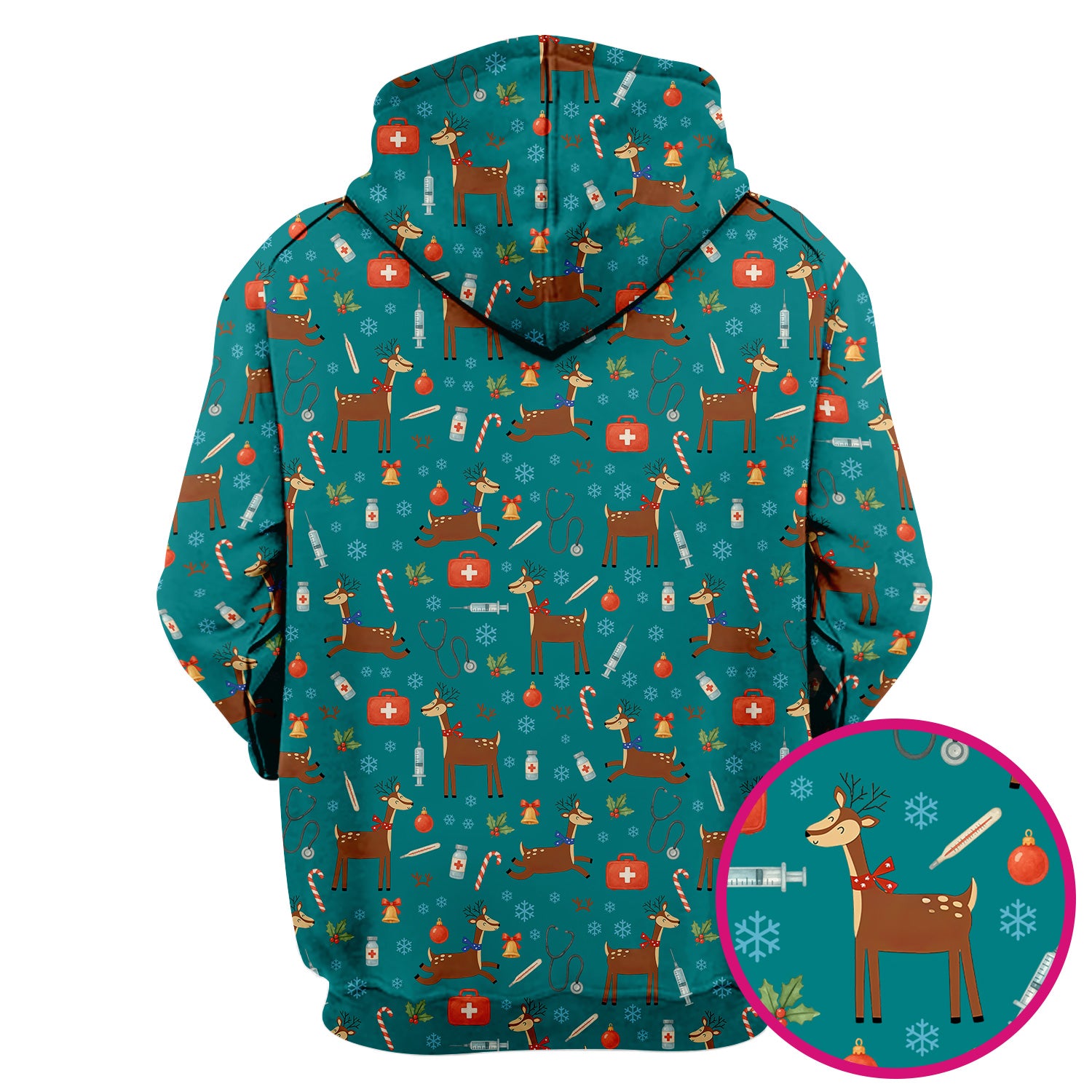 Reindeer Christmas Scrub Top - Snowflakes Candy Canes Holiday Medical Shirt - Xmas Scrubs for Women RN CNA LPN