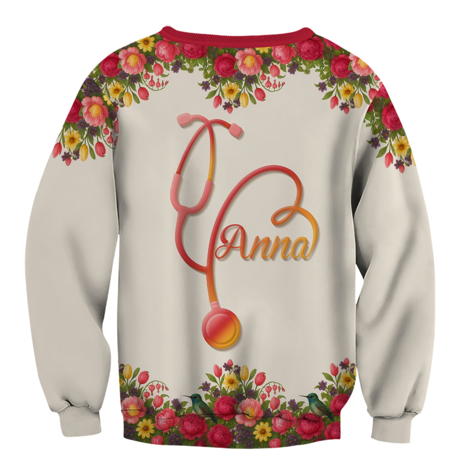 Personalized Floral Nurse Shirt with Name - Cute Colorful Flowers and Stethoscope Design - Thoughtful Gift for Women RN CNA LPN in Healthcare and Nursing Profession