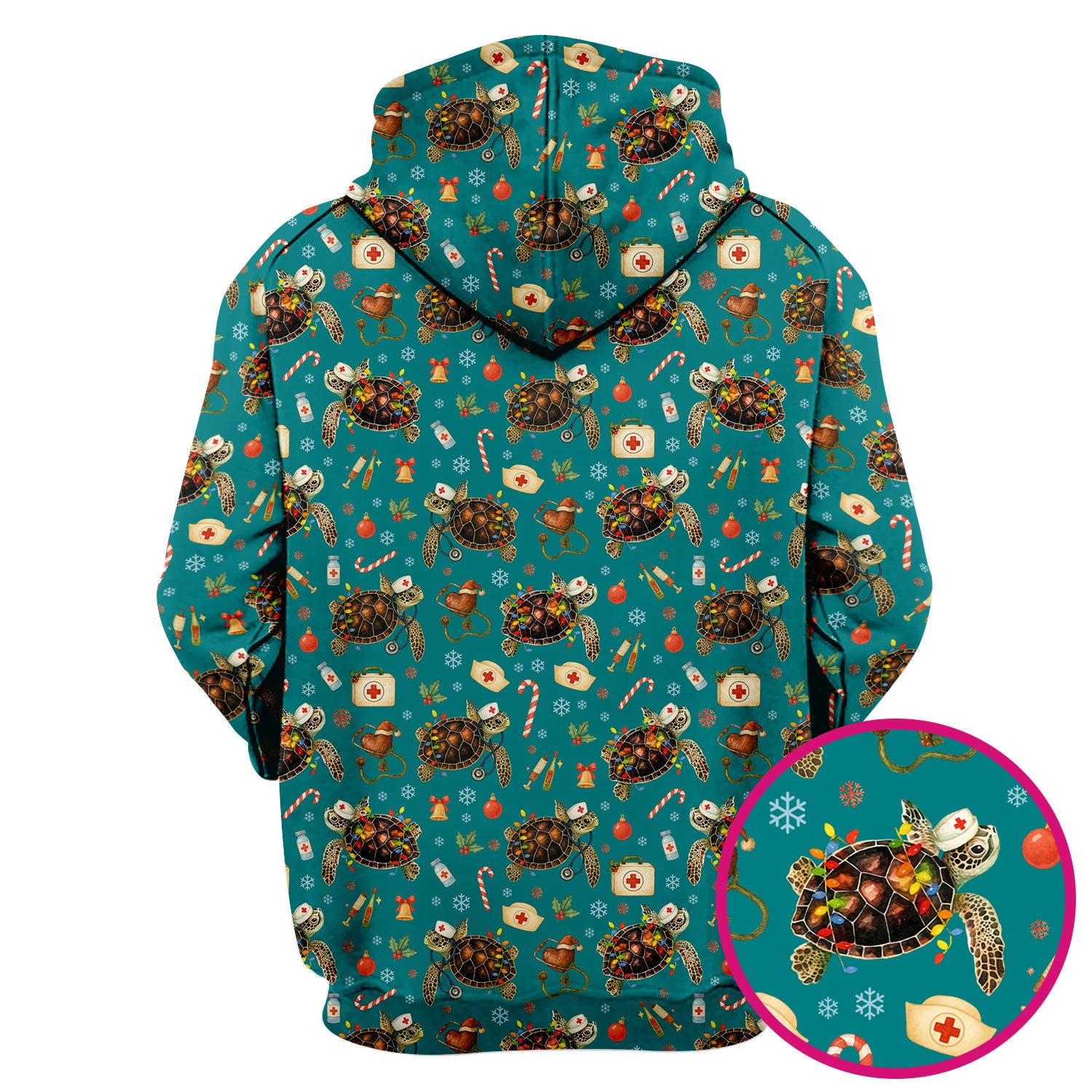 Funny Christmas Scrub Top - Sea Turtle with Xmas Lights Shirt - Holiday Nurse Scrubs for Women