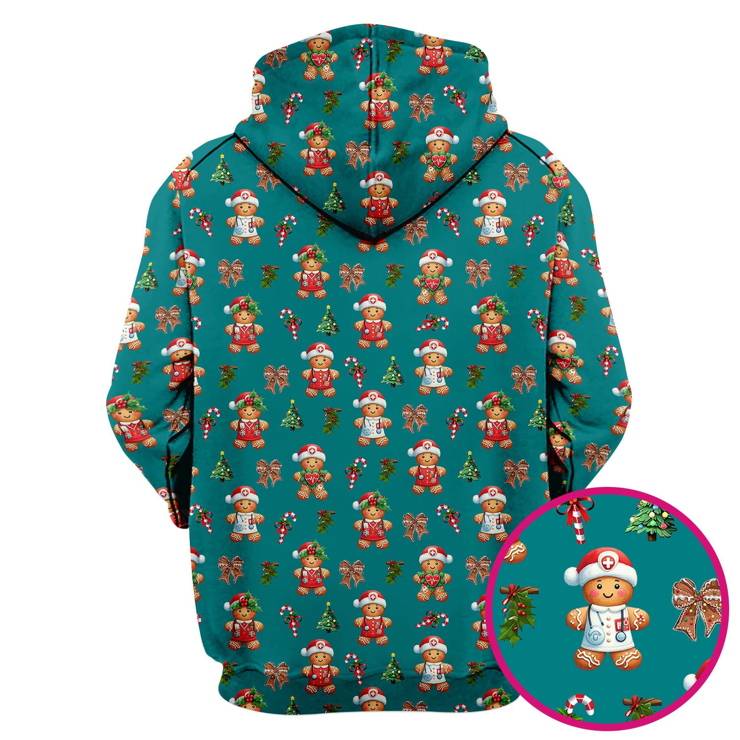 Funny Christmas Scrub Top for Nurse - Adorable Gingerbread Candy Cane Bow- Festive Medical Uniform for Women