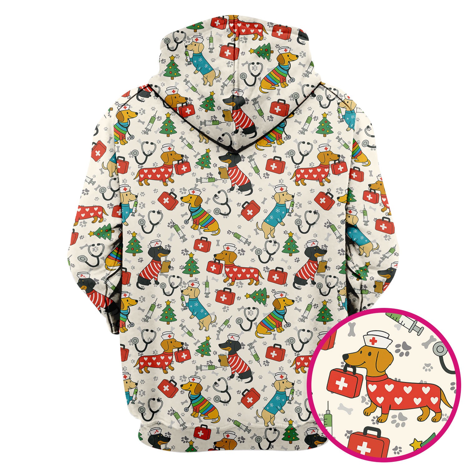 Christmas Dachshund Scrub Top - Funny Dog Nurse Scrubs Multi Color - Holiday Scrub Shirt Gift for Women Men, CNA, RN, Medical Professional