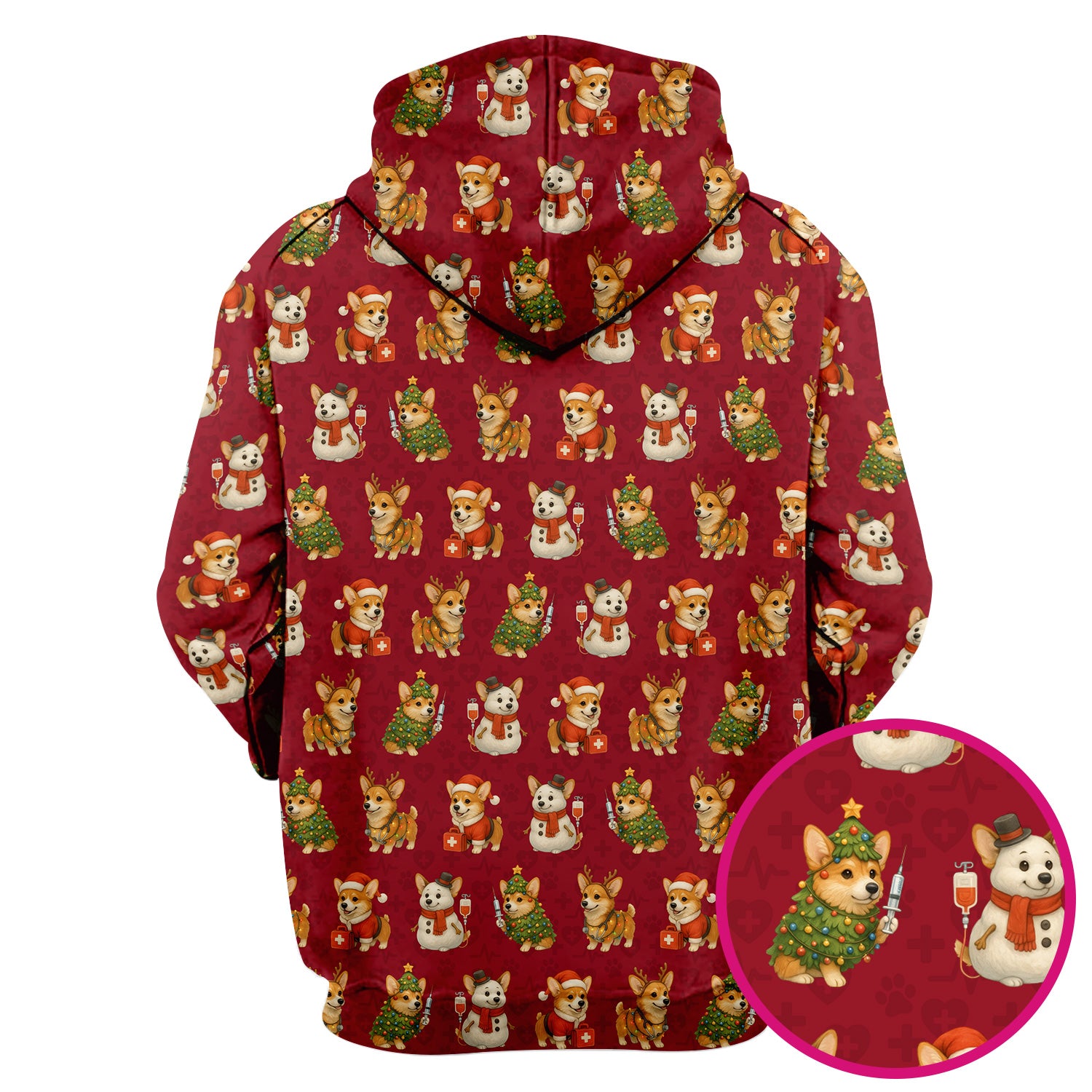 Cute Christmas Corgi Scrubs - Festive Pattern Scrub Top for Women - Cozy Holiday Nurse Scrubs Gift for Dog Lovers
