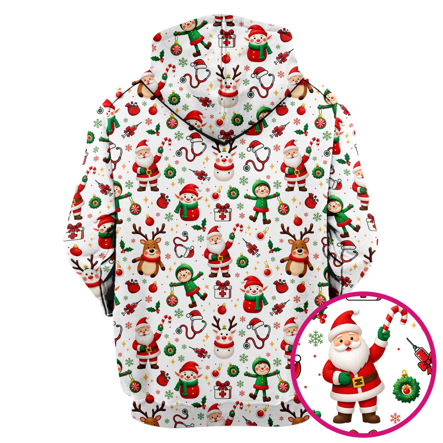 Santa Christmas Scrub Top - Cute Holiday Nurse Medical Shirt - Festive Reindeer Med Uniform for Women RN CNA LPN