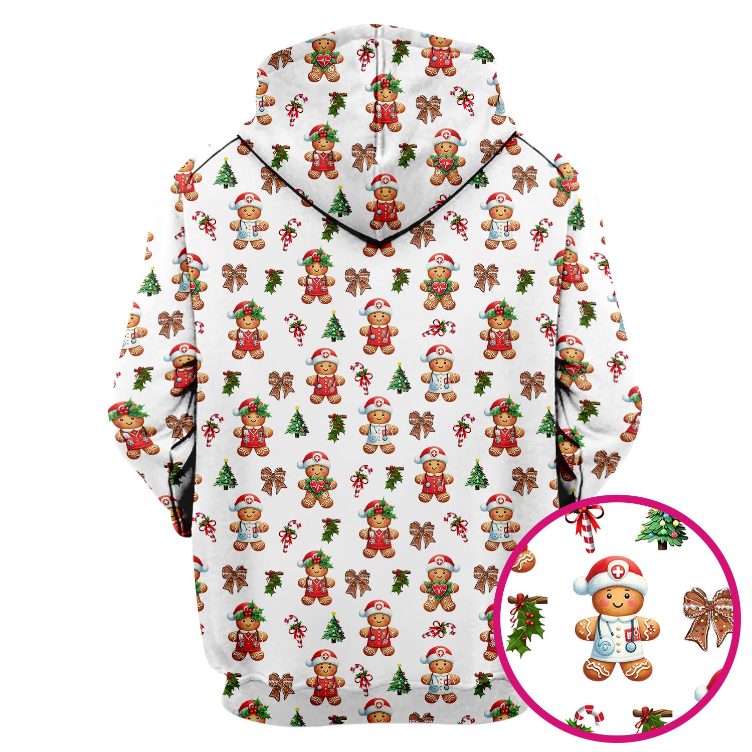 Funny Christmas Scrub Top for Nurse - Adorable Gingerbread Candy Cane Bow- Festive Medical Uniform for Women