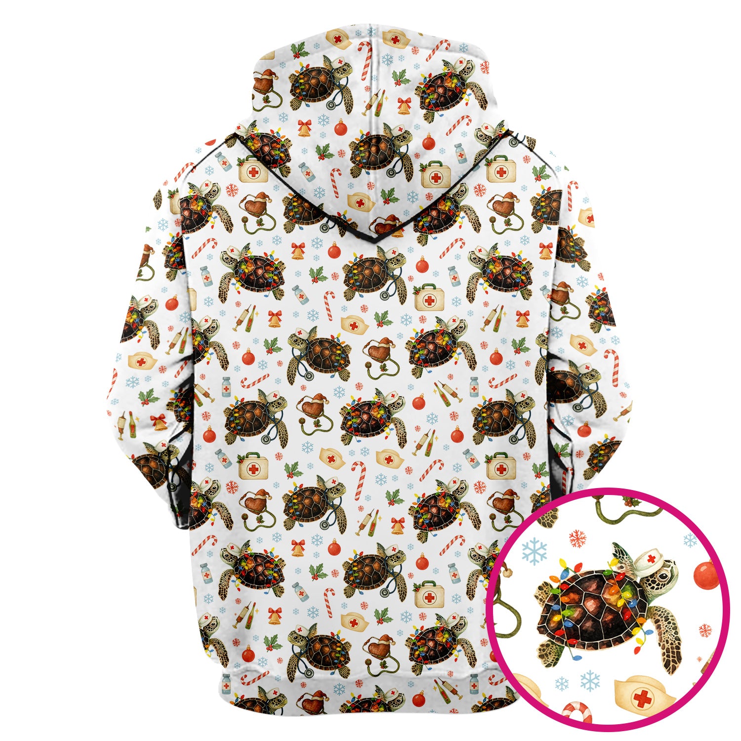 Funny Christmas Scrub Top - Sea Turtle with Xmas Lights Shirt - Holiday Nurse Scrubs for Women
