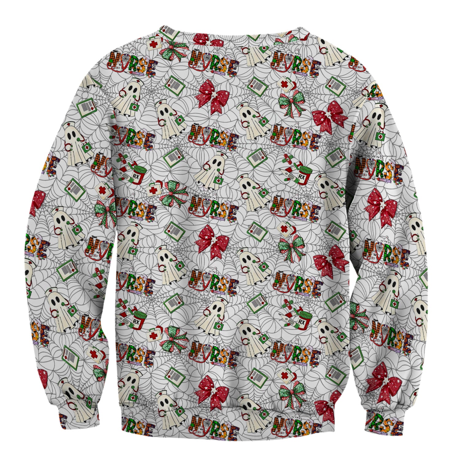 Halloween Nurse Scrub Top for Women - Cute Ghost and Spider Web Scrub Shirt Multi Color - Funny Nursing Work Shirt with Pockets