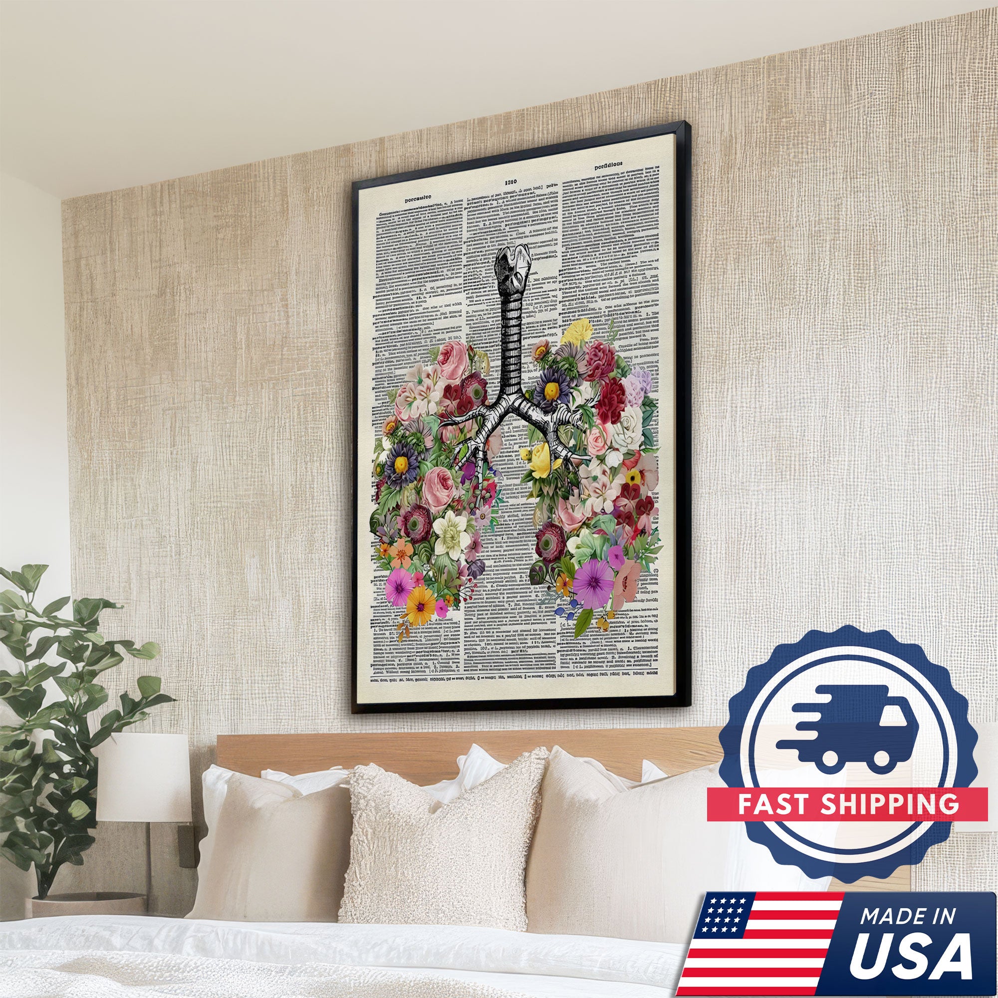 Floral Human Anatomy Nurse Canvas Wall Art, Medical Office Decor