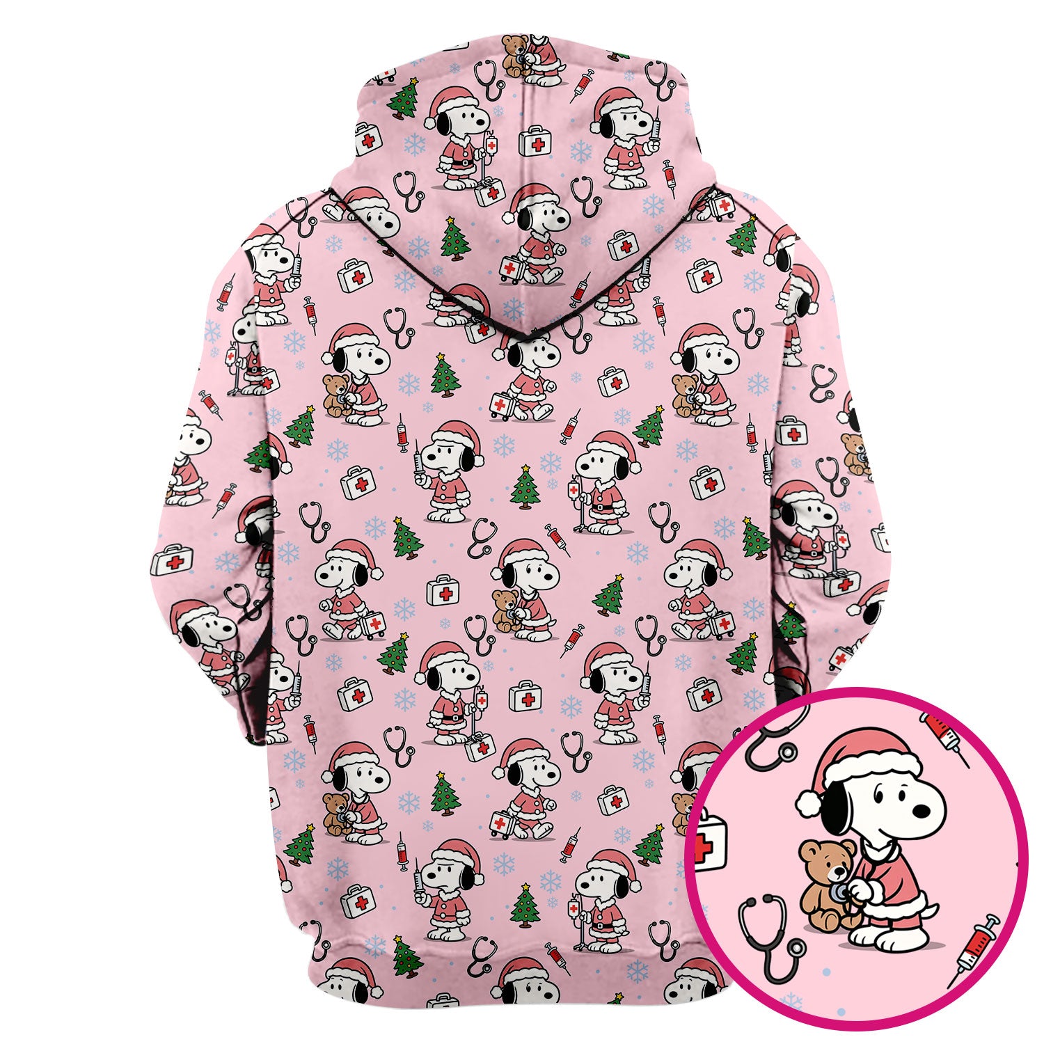 Snoopy Christmas Nurse Scrubs Top - Cute Pink Holiday Nursing Shirt - Funny Xmas Scrub Top for Women Nurses & Medical Workers