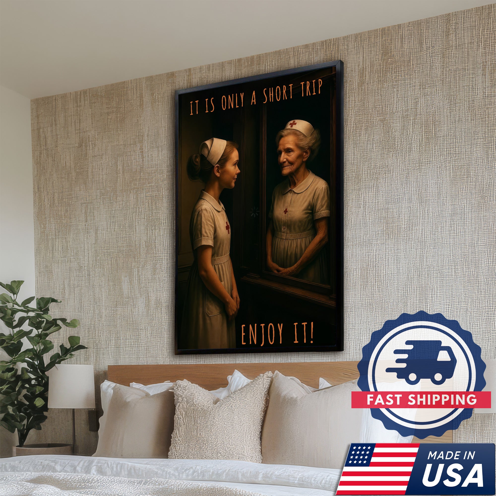 Vintage Young and Old Nurse Canvas, It Is Only A Short Trip Enjoy It, RN LPN CNA Gift