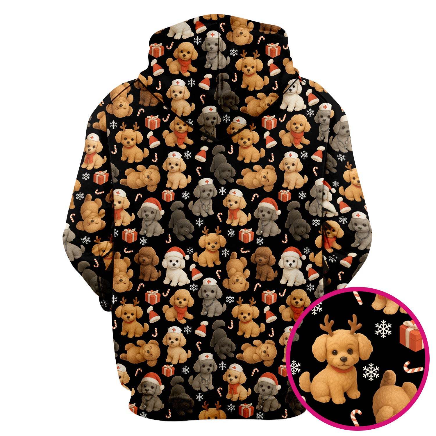 Christmas Poodle Scrubs for Women - Cute Dog Pattern Medical Scrub Top - Festive Holiday Christmas Scrubs with Adorable Poodle Design