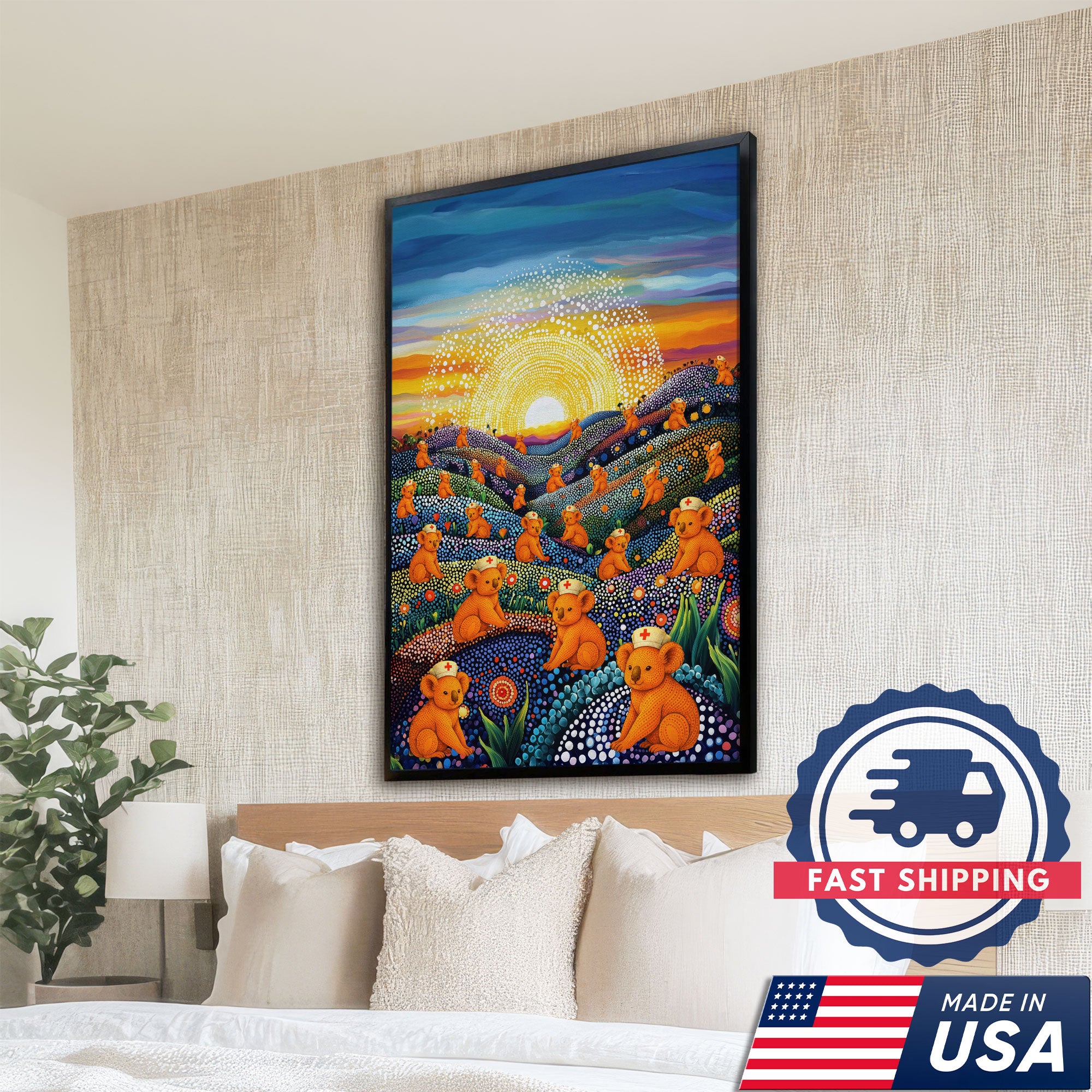 Australian Koala Dot Art Inspired Canvas - Medical Wall Decoration