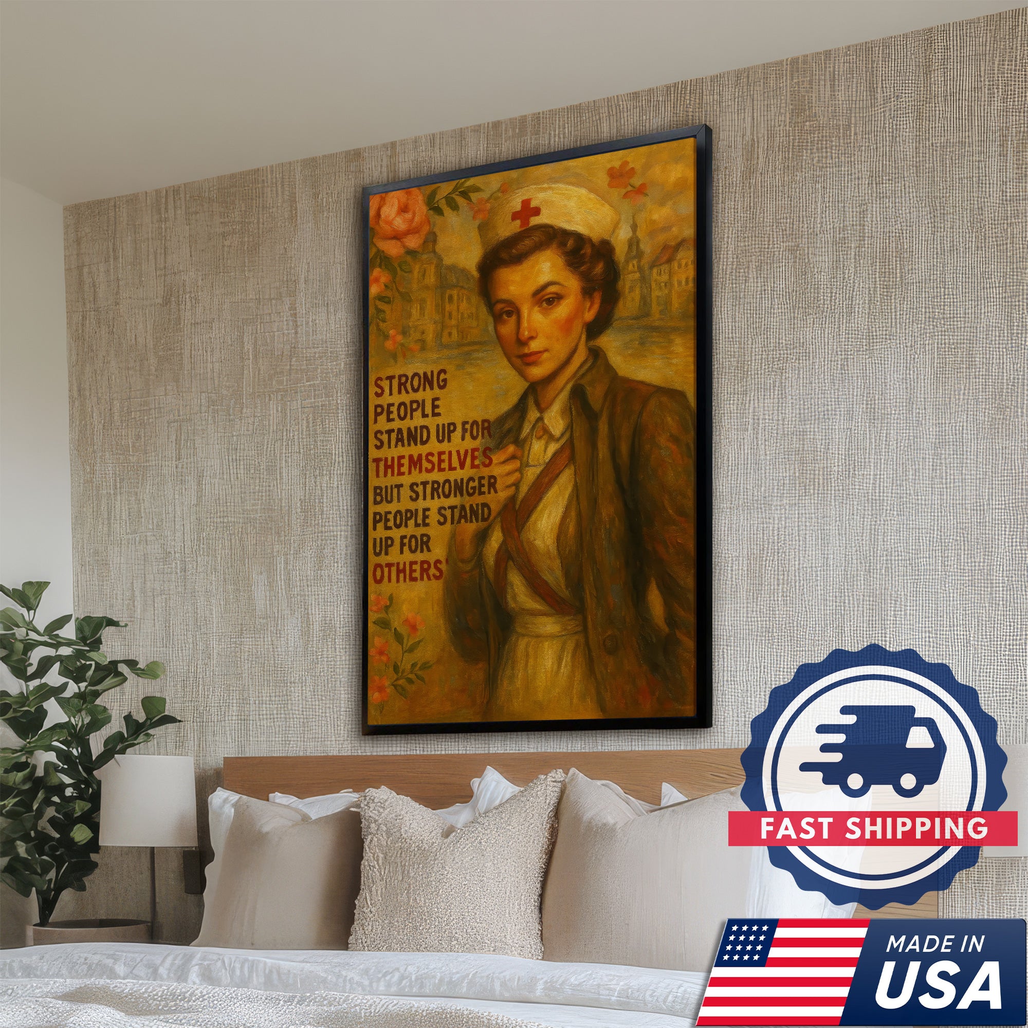 Strong People Stand Up For Others Nurse Canvas, Gift for RN LPN CNA Healthcare Staff