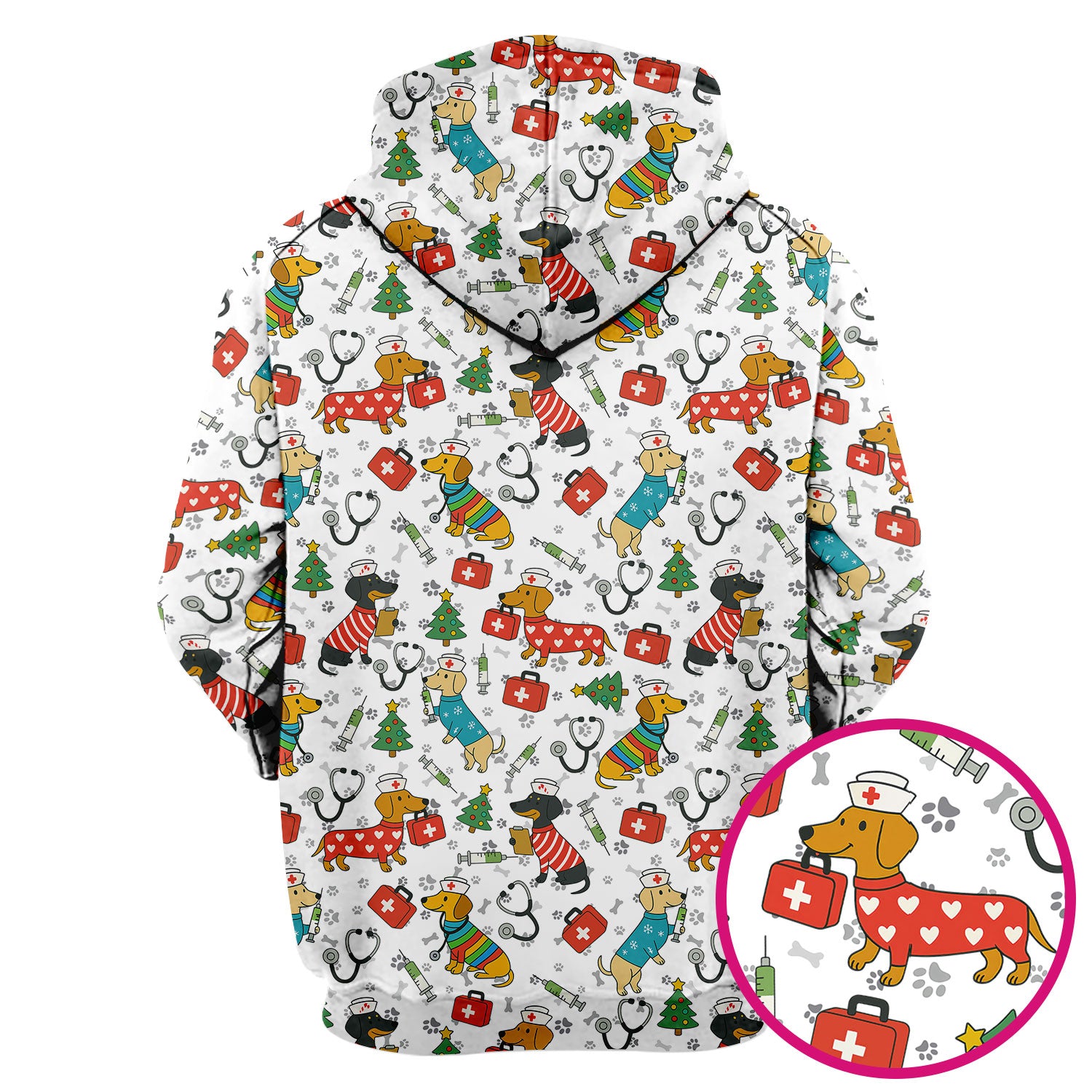 Funny Dachshund Scrub Shirt - Christmas Dog Print Scrubs Multi Color - Holiday Nurse Scrub Top Gift for Women, Men, CNA, RN, Medical Staff