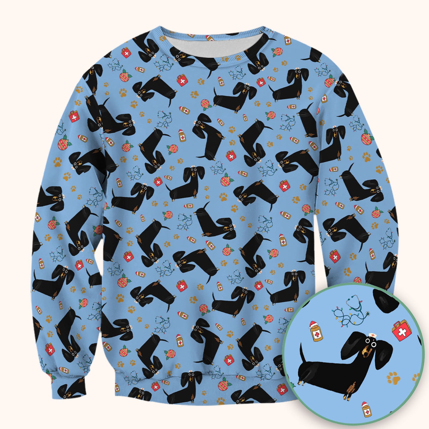 Funny Black Dachshund Scrub Top for Nurses - Cute Wiener Dog Medical Shirt - Puppy Lover Nursing Gift for Women