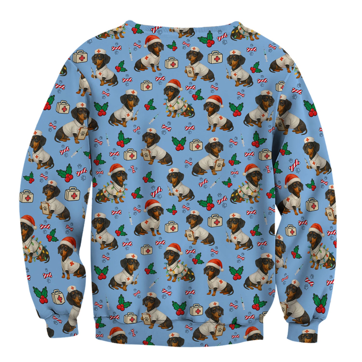 Dachshund Nurse Christmas Scrub Shirt - Cute Sausage Dog Scrub Top Multi Colors - Funny Holiday Nursing Workwear with Pockets