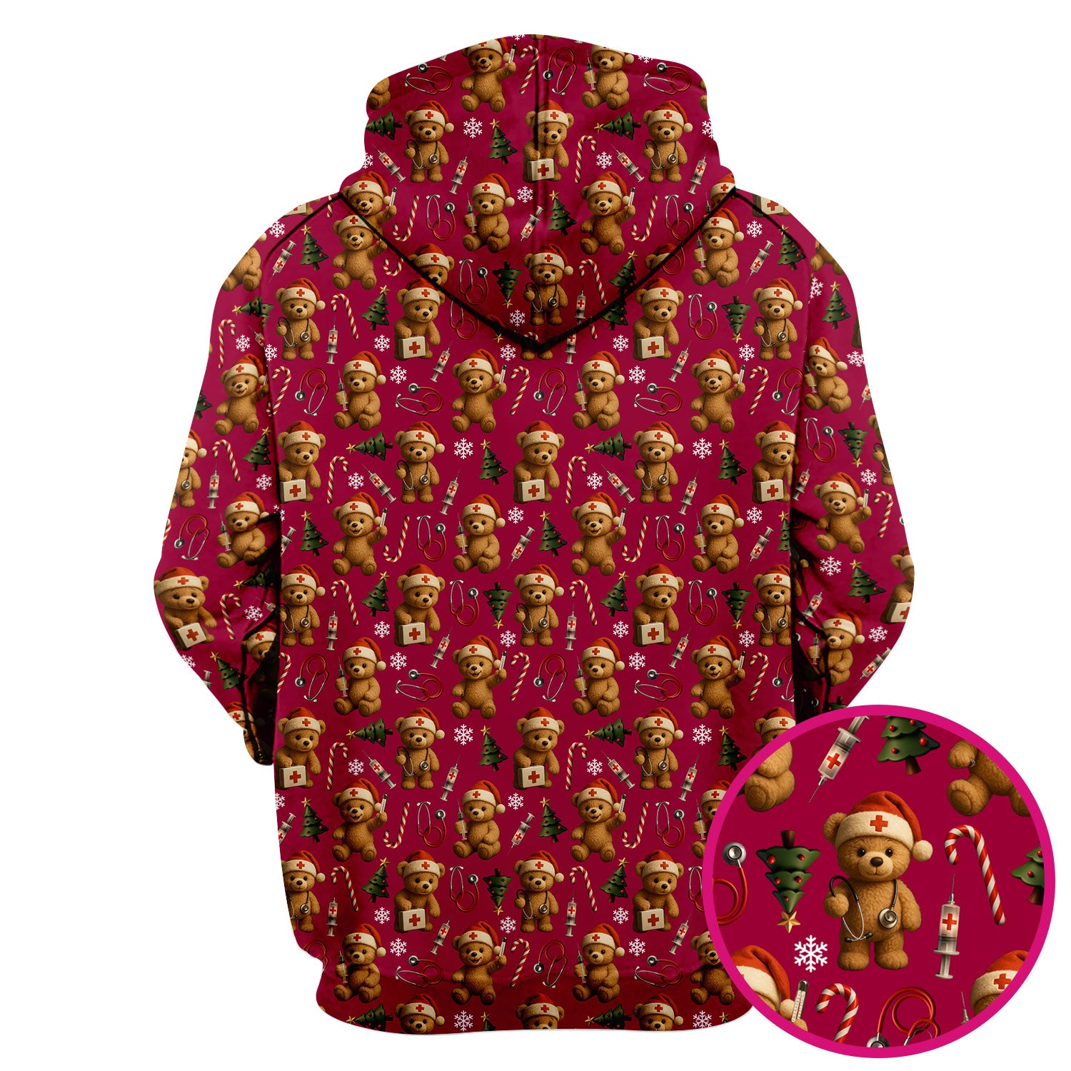 Teddy Bear Christmas Scrubs for Women - Cute Nurse Bear Pattern Medical Scrub Top - Holiday Christmas Scrubs with Fun Festive Design