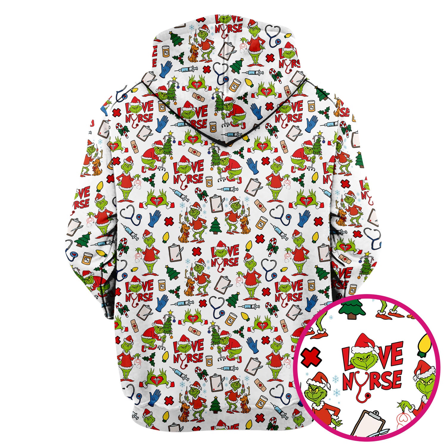 Funny Grinch Love Nurse Scrub Top - Multi Color Christmas Scrub Shirt - Cute Holiday Nursing Workwear with Pockets for Women