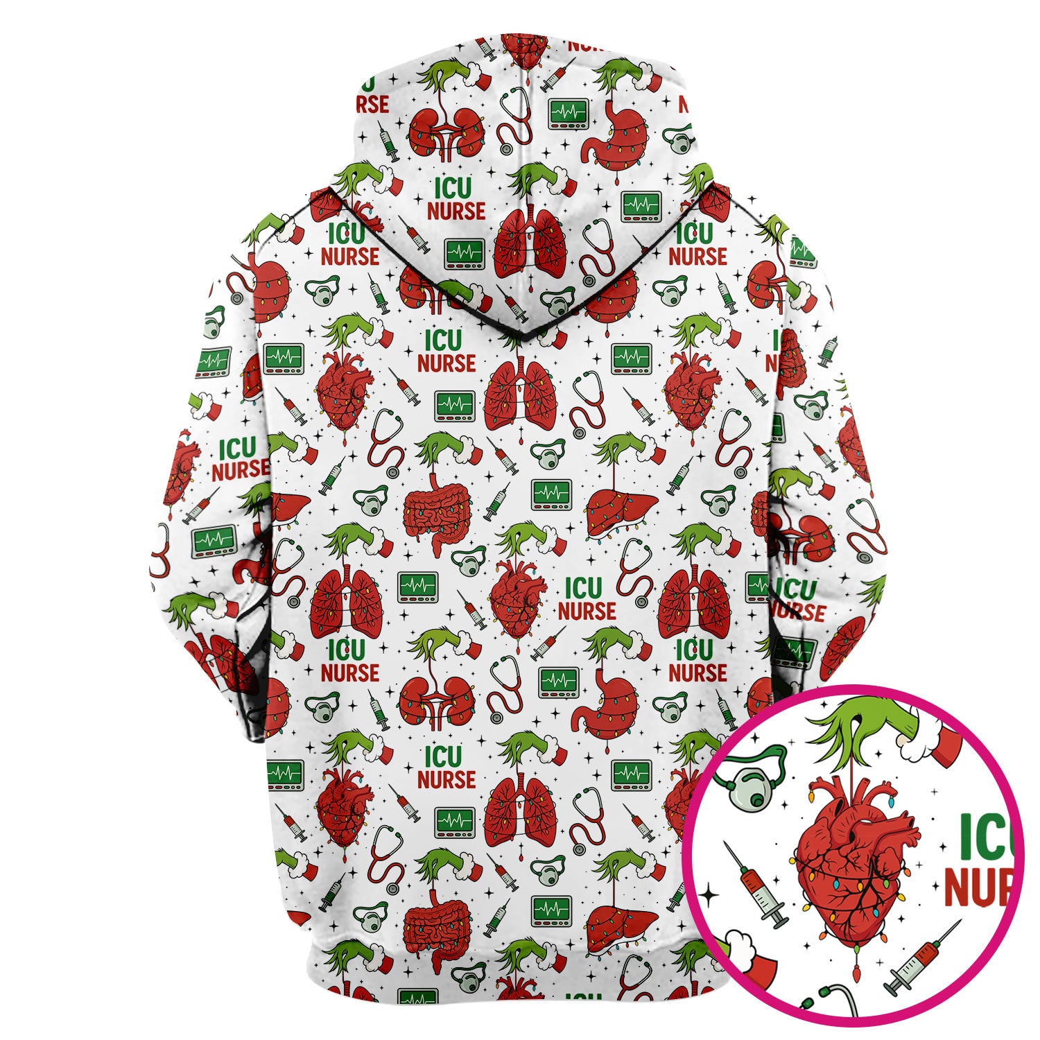 Christmas ICU Nurse Scrub Top - Funny Heart Anatomy Pattern - Holiday Nursing Shirt Gift for RN LPN CNA
