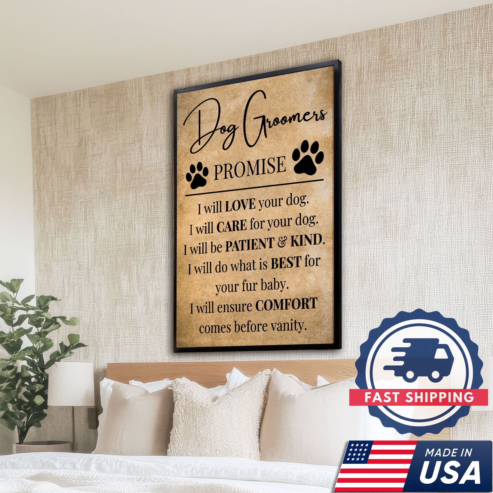 Dog Groomers Promise Inspirational Canvas, Dog Lover Wall Art, Pet Groomer Gift