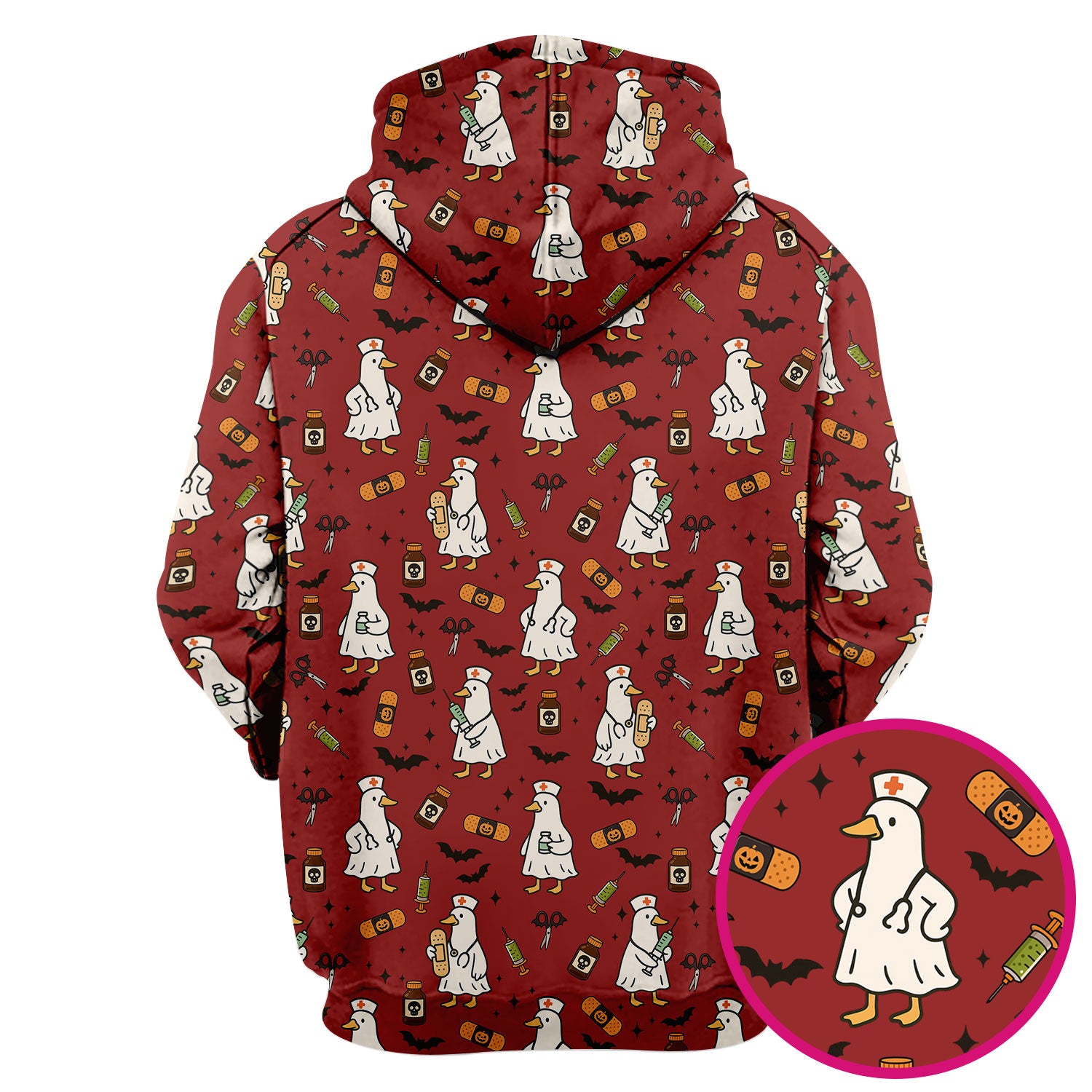 Cute Duck Pattern Nurse Scrub Top - Funny Goose Halloween Medical Design - Playful Spooky Nursing Shirt for RN LPN CNA Women