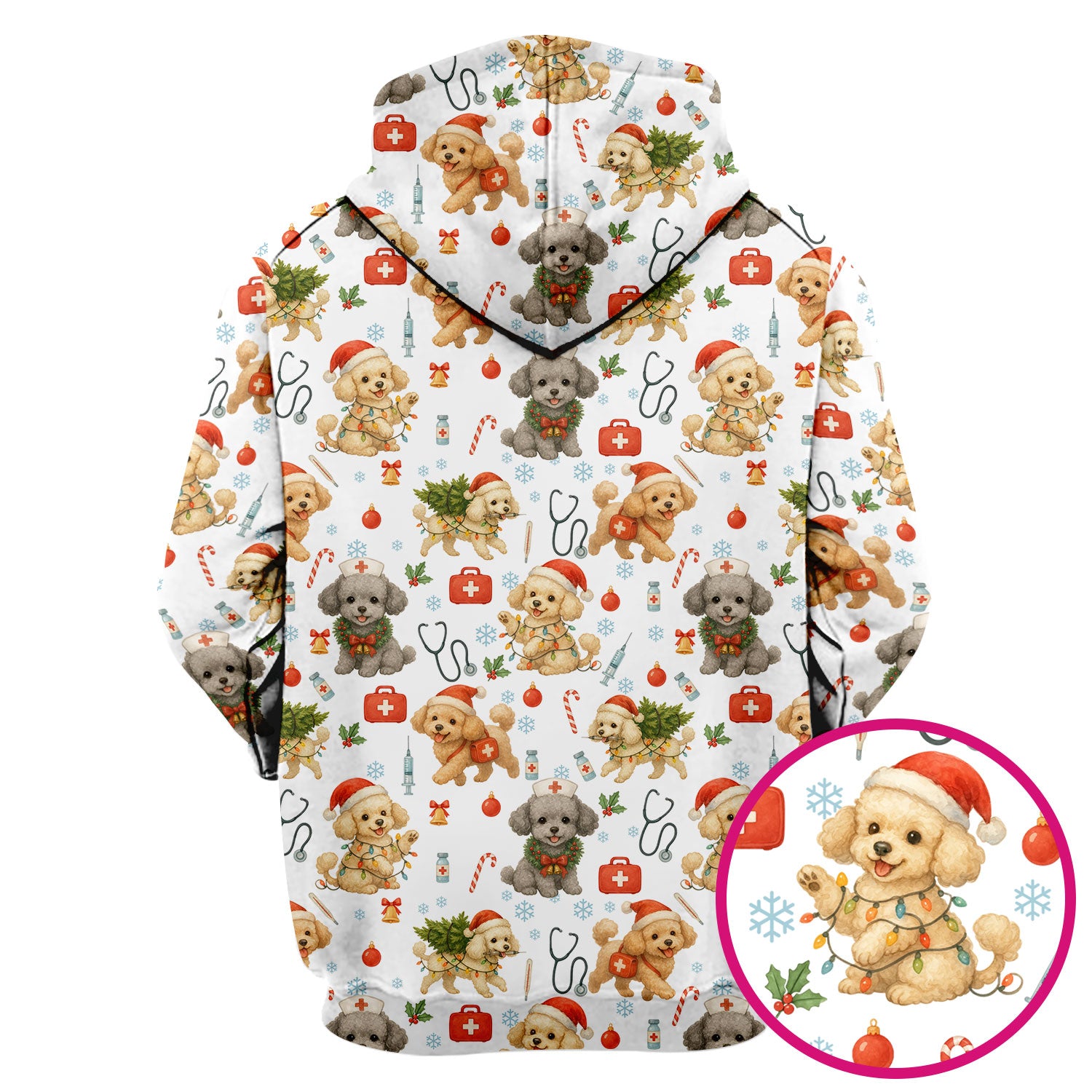 Cute Christmas Dog Scrub Top - Puppy Nurse Shirt Santa Hat Print - Holiday Medical Scrubs Gift for Women CNA RN Doctor