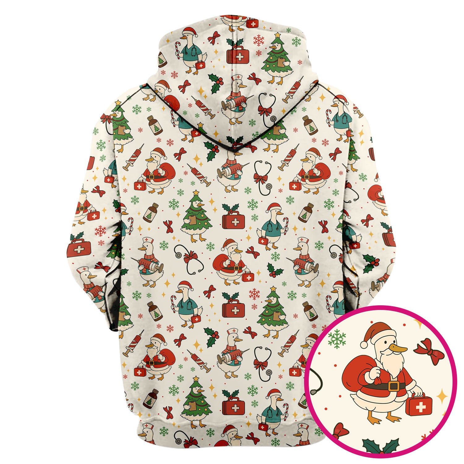 Funny Christmas Duck Nurse Scrub Top - Cute Santa Pattern Holiday Shirt for Women - Festive Nursing Outfit Gift for RN LPN CNA