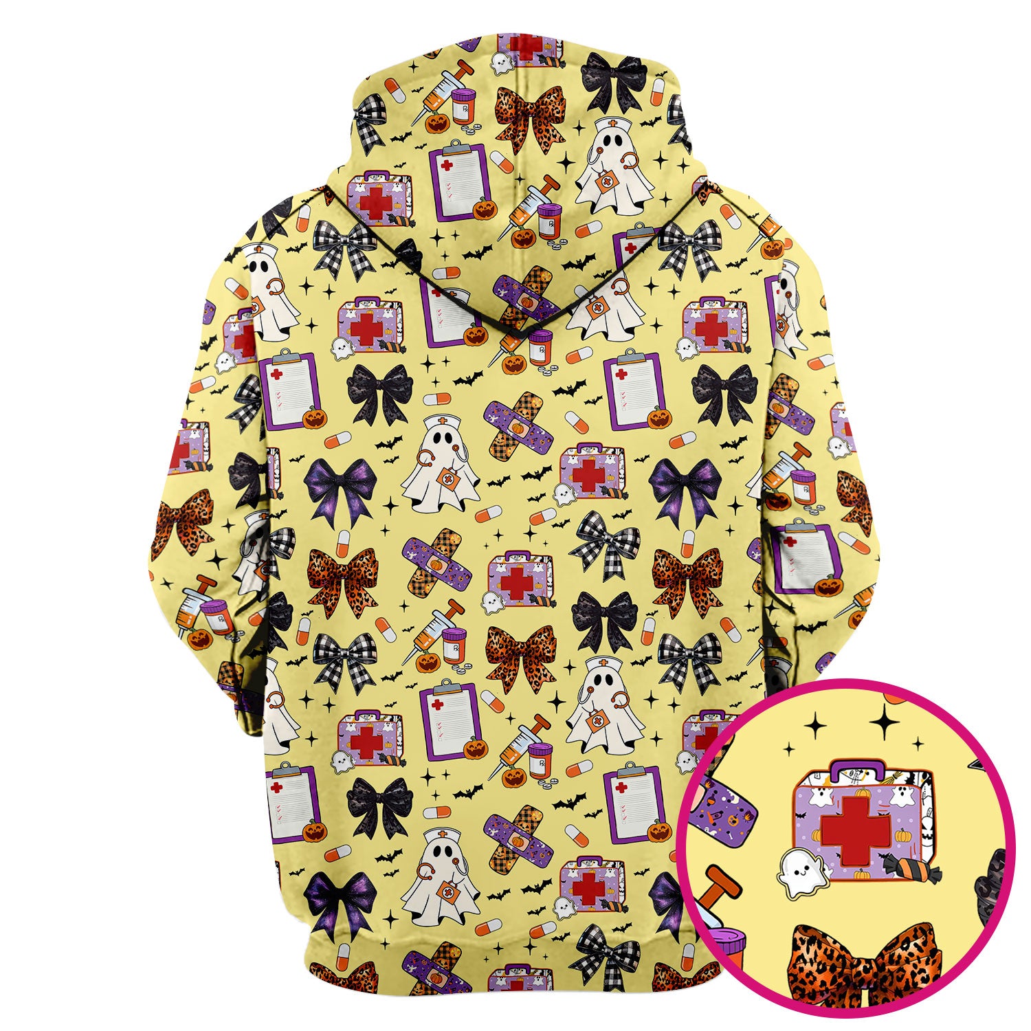 Halloween Nurse Scrub Top - Cute Ghost & Bow Medical Scrubs - Yellow Nursing Shirt with Colorful Halloween Print
