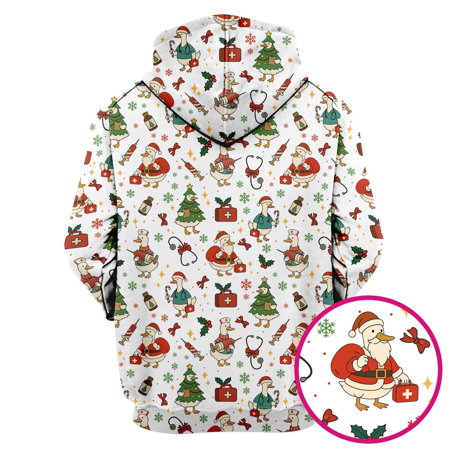 Christmas Duck Nurse Scrub Top for Women - Cute Santa Claus Pattern - Funny Holiday Nursing Shirt Gift for RN LPN CNA