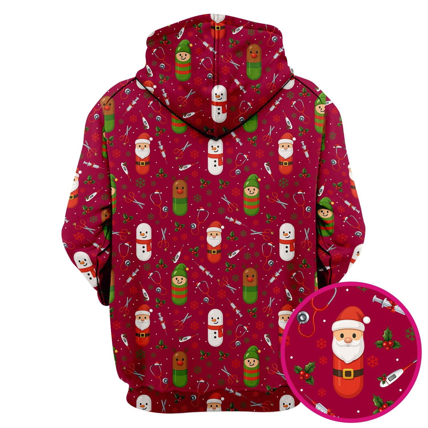 Santa Christmas Scrubs Set - Fun Holiday Pattern with Reindeer and Snowman - Cute Medical Scrub Top and Pants for Nurses