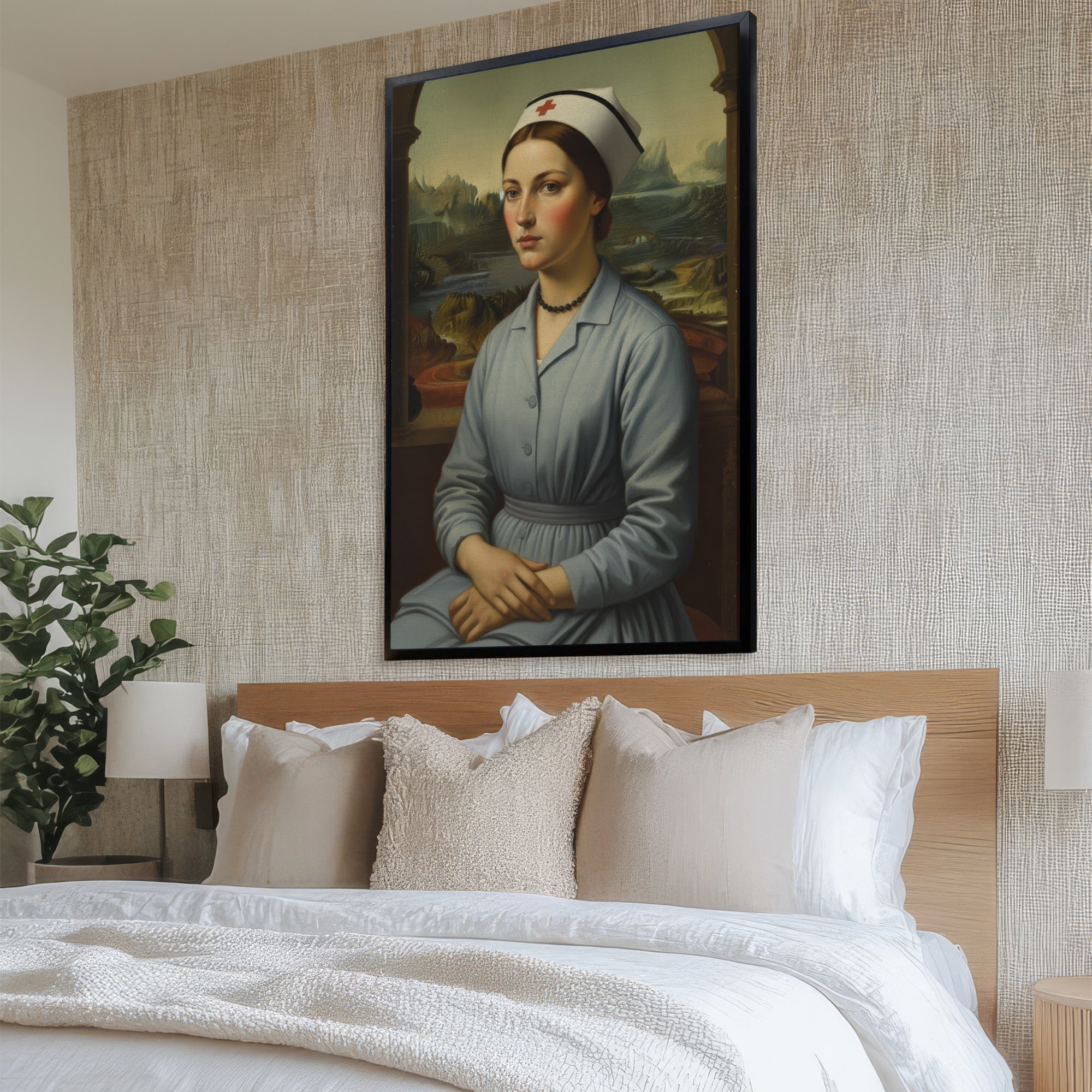 Vintage Nurse Mona Lisa Parody Canvas, Classic Renaissance Style Medical Wall Art, Gift for RN LPN CNA Healthcare Workers