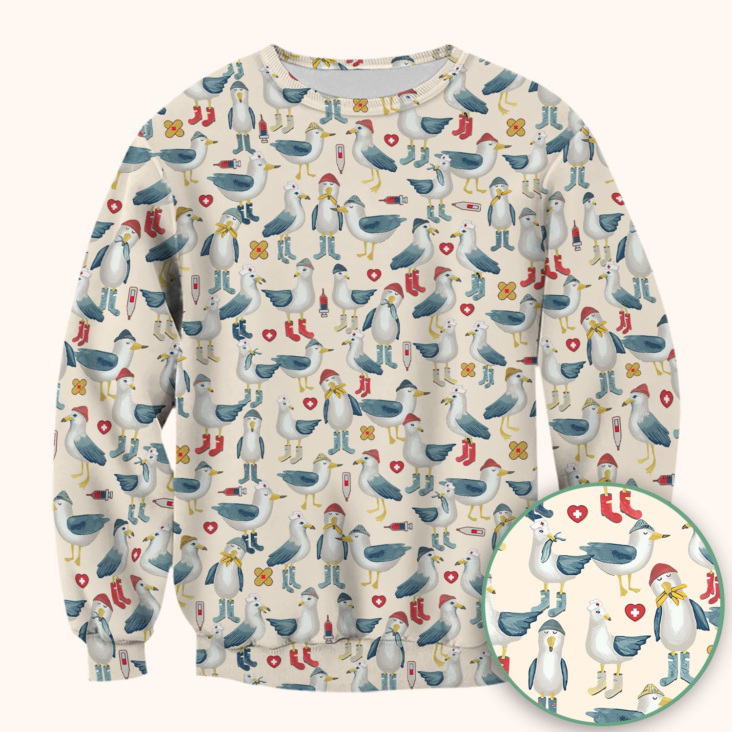 Seagull Scrub Top for Nurses - Adorable Birds Medical Uniform - Funny Shirt for RN CNA LPN