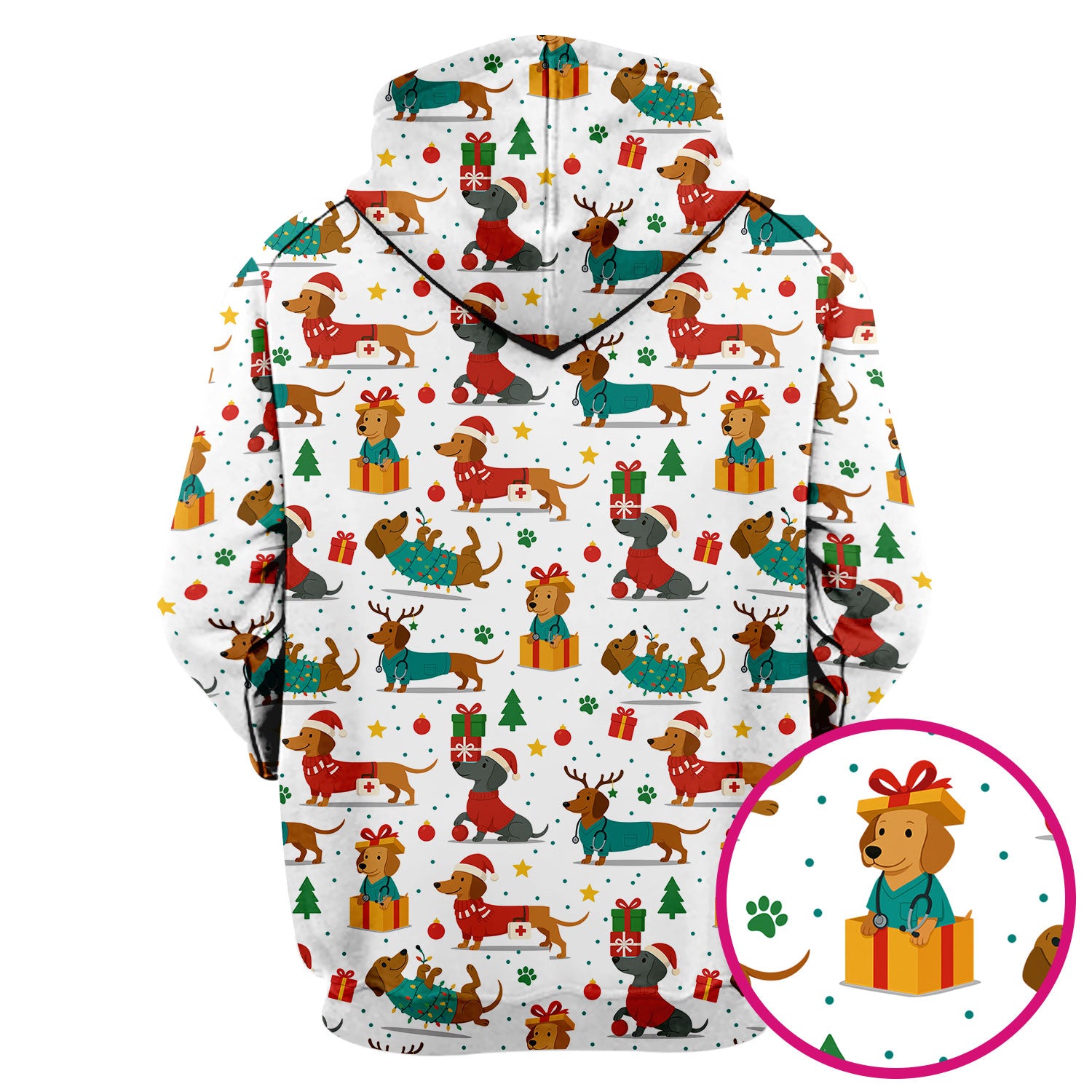 Dachshund Scrub Top Christmas - Cute Dog Nurse Shirt - Holiday Medical Scrubs Gift for Women CNA RN Doctor
