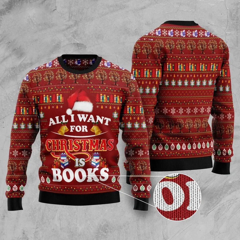 Funny Ugly Christmas Sweater, All I Want For Christmas Is Book Dog Ugly Christmas Sweater, Nurse Ugly Xmas Sweater
