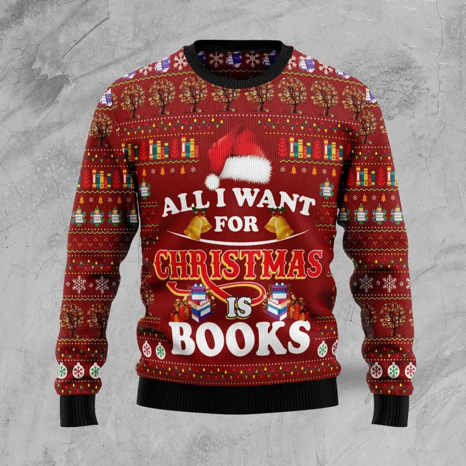 Funny Ugly Christmas Sweater, All I Want For Christmas Is Book Dog Ugly Christmas Sweater, Nurse Ugly Xmas Sweater
