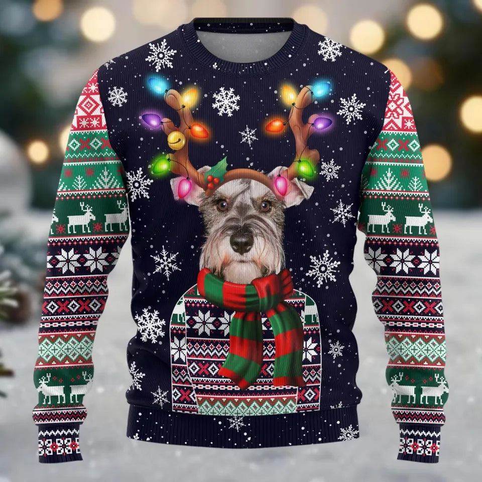 Funny Xmas Nurse Sweater, Christmas Schnauzer Dog Ugly Sweater, Cute Pet Xmas Sweater For Nursing
