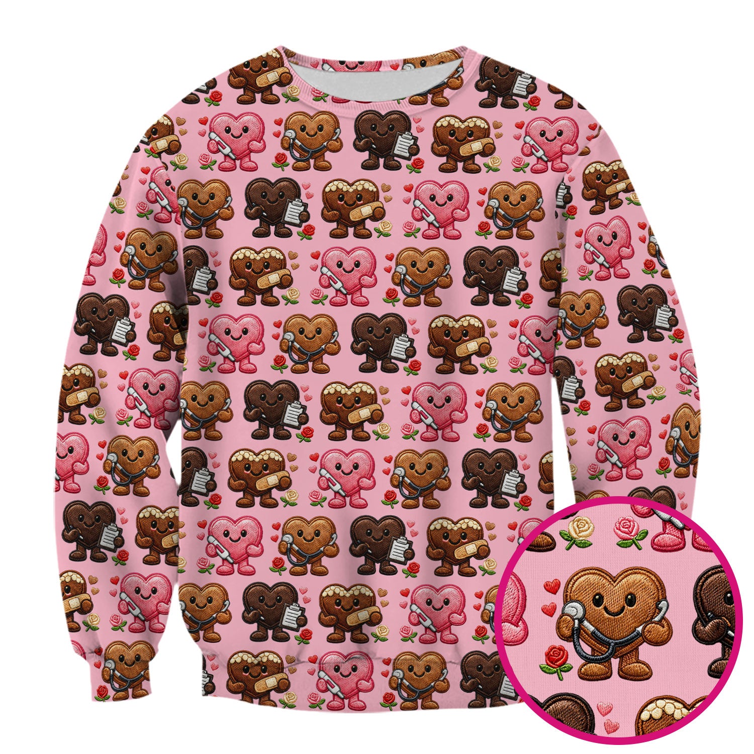 Valentine Heart Nurse Scrub Top, Cute Medical Love Pattern Shirt, Breathable Fabrics Nursing Uniform