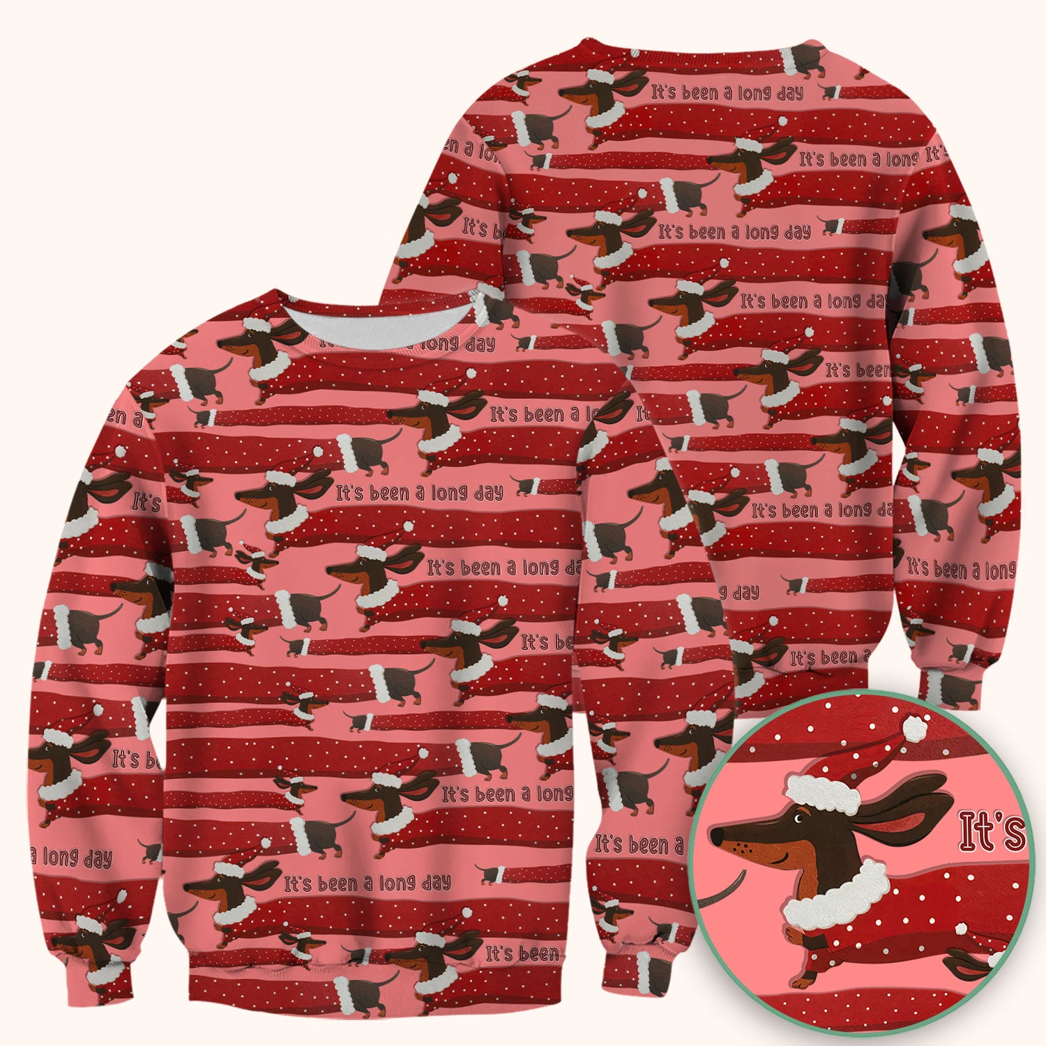 Funny Dachshund Christmas Scrub Top - It's Been a Long Day Shirt - Cute Wiener Dog Holiday Medical Uniform for Women