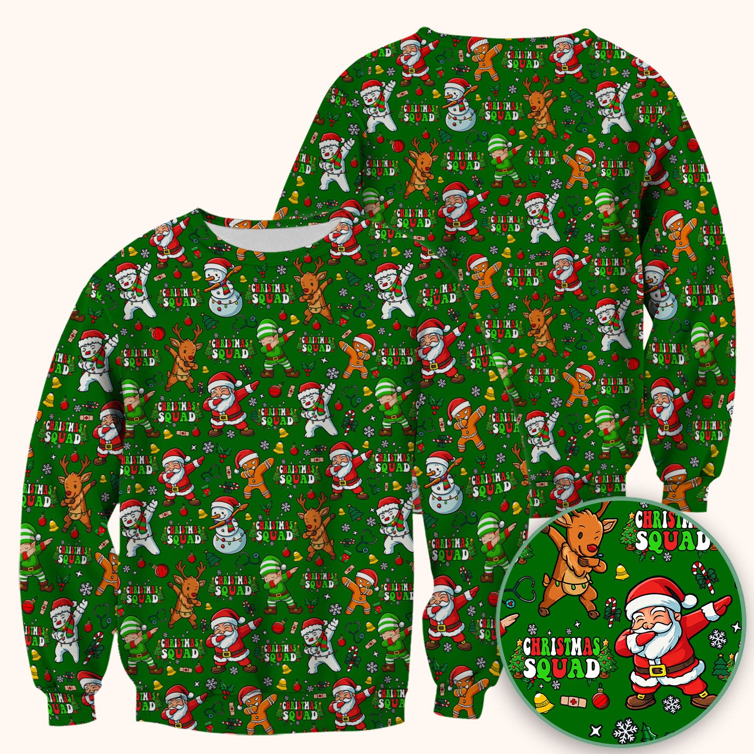 Christmas Squad Scrub Top - Dancing Santa, Reindeer & Elf Shirt - Funny Holiday Medical Uniform for Nurses, Doctors & Vet Techs
